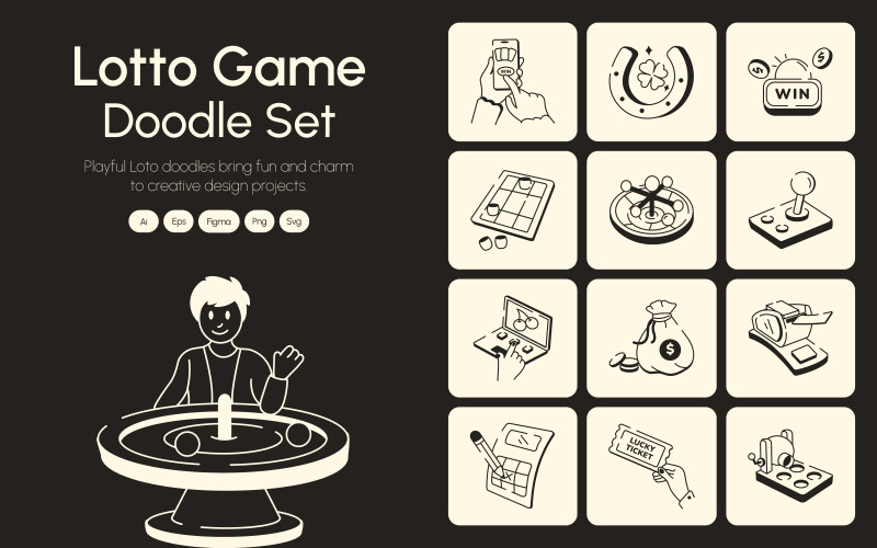 Lotto Game Doodle Icon Set