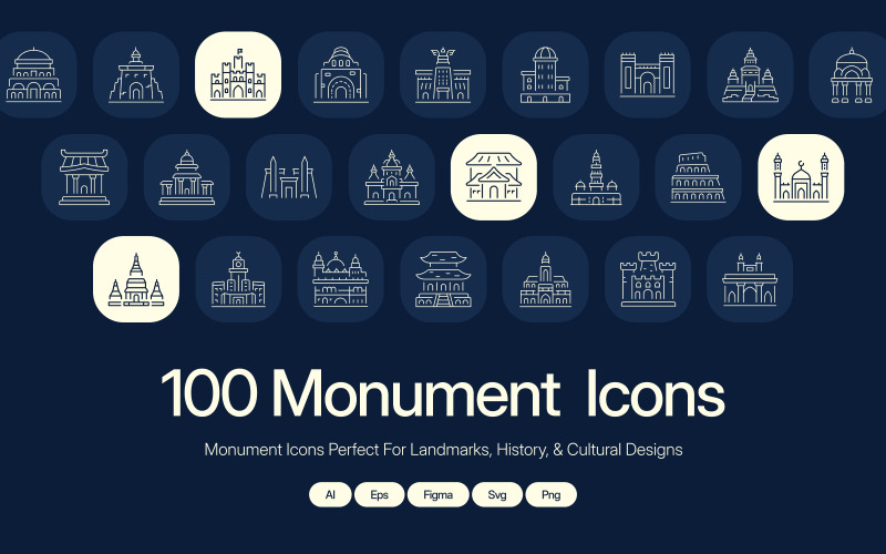 Modern Monument Icon Art Set Icon Set