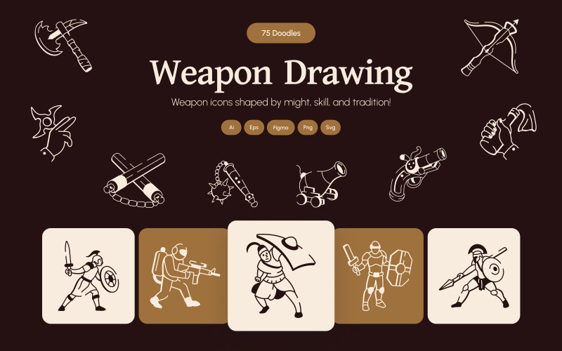 Modern Weapon Drawing Art Set Icon Set
