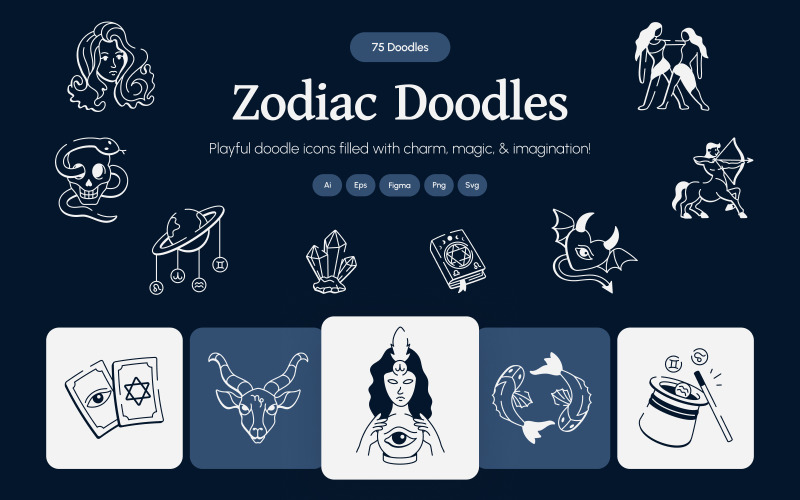 Modern Zodiac Drawing Art Set Icon Set