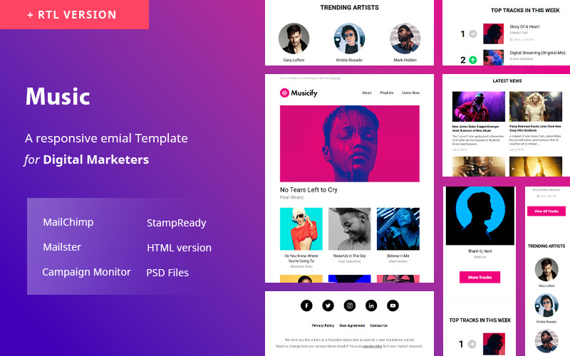 Music Email Template + RTL Newsletter Template