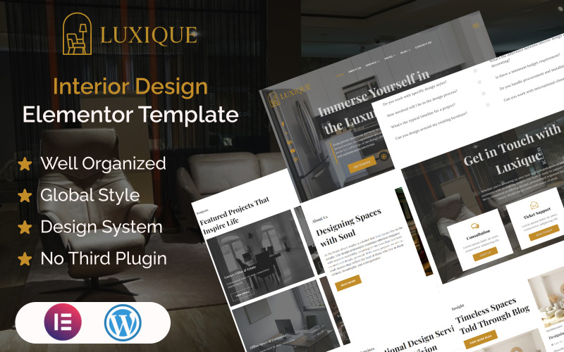 Luxique - Interior Design Elementor Template Kit Elementor Kit