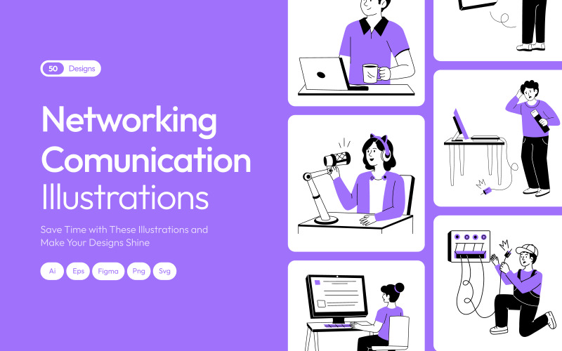 Networking and Communication Illustration Set Icon Set