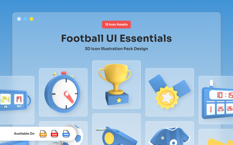 Premium 3D Football Icon Set for UI Model