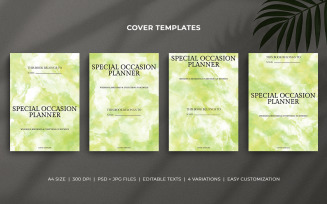 Special Occasion Planner Cover Templates – Yellow & Blue Watercolor Editable Minimal Design