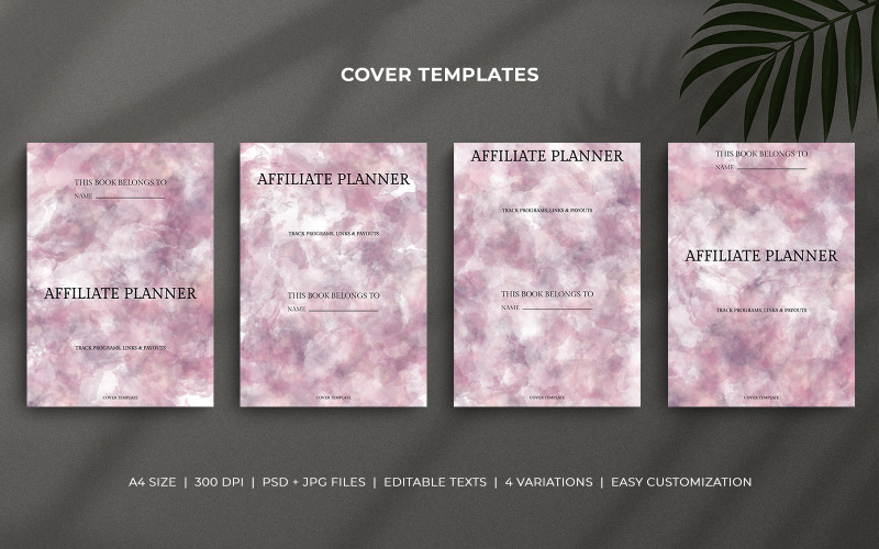 Affiliate Planner Cover Templates – Purple & Pink Watercolor Brush Design Corporate Identity