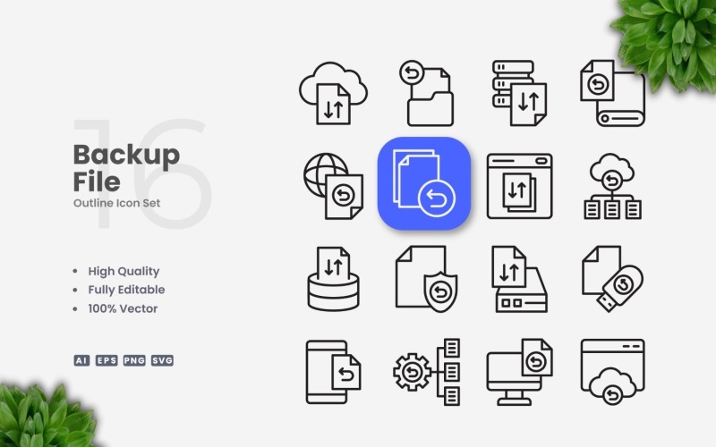 16 Backup File Outline Icons Set Icon Set