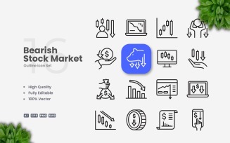 16 Bearish Stock Market Outline Icons Set