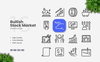 16 Bullish Stock Market Outline Icons Set