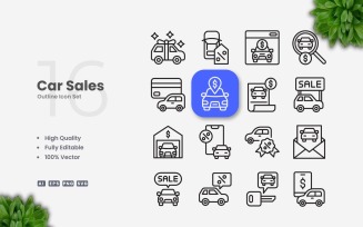 16 Car Sales Outline Icons Set