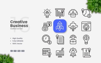 16 Creative Business Outline Icons Set