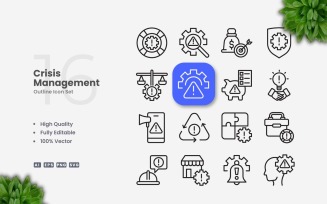 16 Crisis Management Outline Icons Set