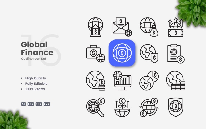 16 Global Finance Outline Icons Set Icon Set