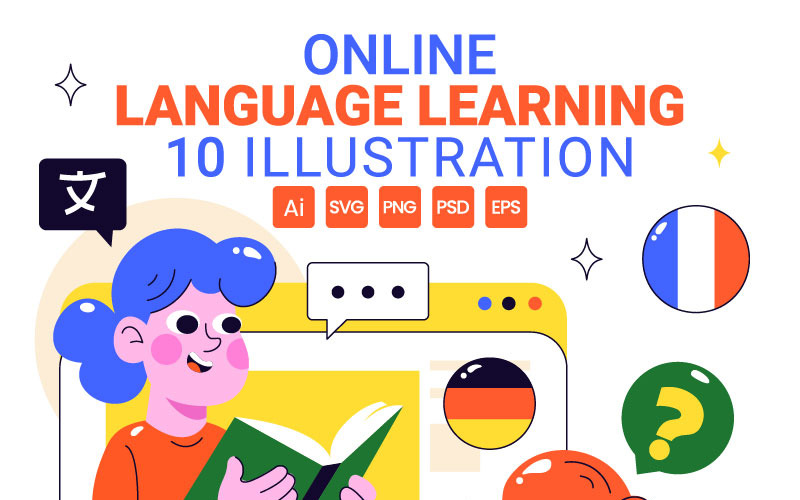 10 Online Language Learning Illustration