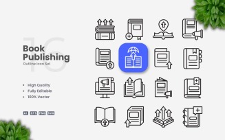 16 Book Publishing Outline Icons Set