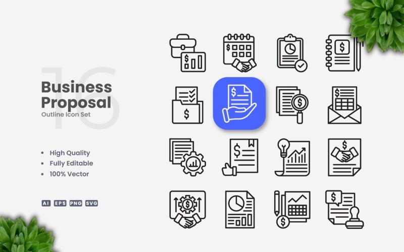 16 Business Proposal Outline Icons Set Icon Set