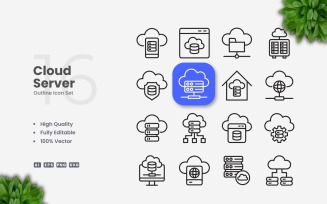 16 Cloud Server Outline Icons Set