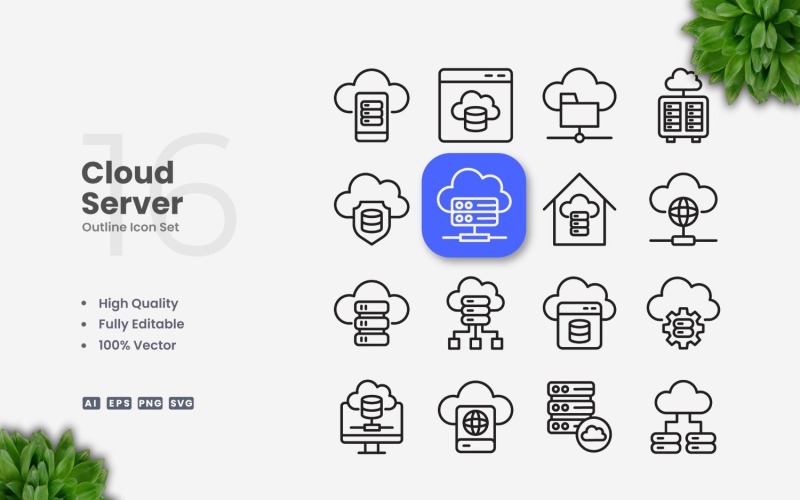 16 Cloud Server Outline Icons Set Icon Set