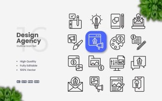 16 Design Agency Outline Icons Set