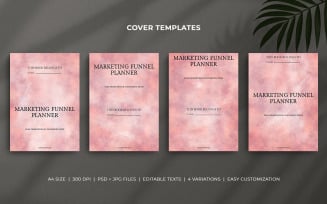 Marketing Funnel Planner Cover Templates – Coral Rose Watercolor Minimal Editable Design Set