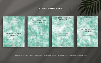 Online Income Tracker Cover Templates – Diamond Green Watercolor Editable Planner Cover Design