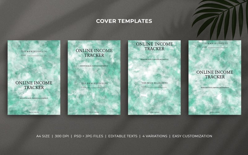 Online Income Tracker Cover Templates – Diamond Green Watercolor Editable Planner Cover Design Corporate Identity