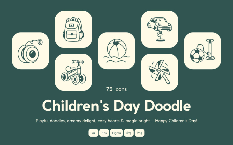 Children's Day Doodle Icons Icon Set