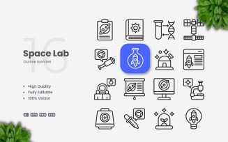 16 Space Lab Outline Icons Set
