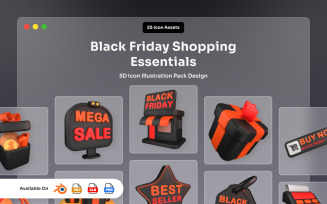 Black Friday Shopping Essentials 3D Icon Pack
