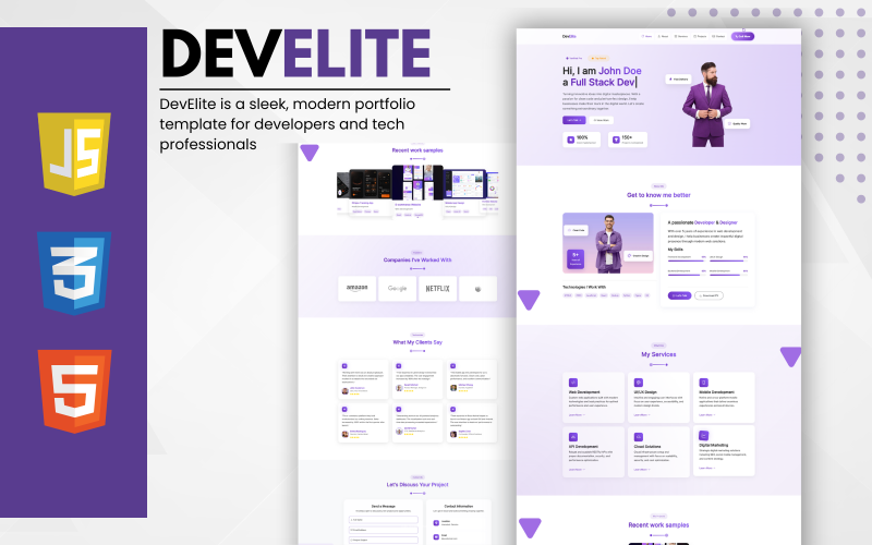 DevElite – Responsive Portfolio Template for Professionals Landing Page Template