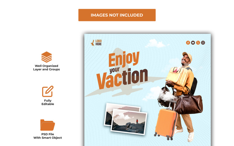 Enjoy your vacation Travel social media post psd template Social Media