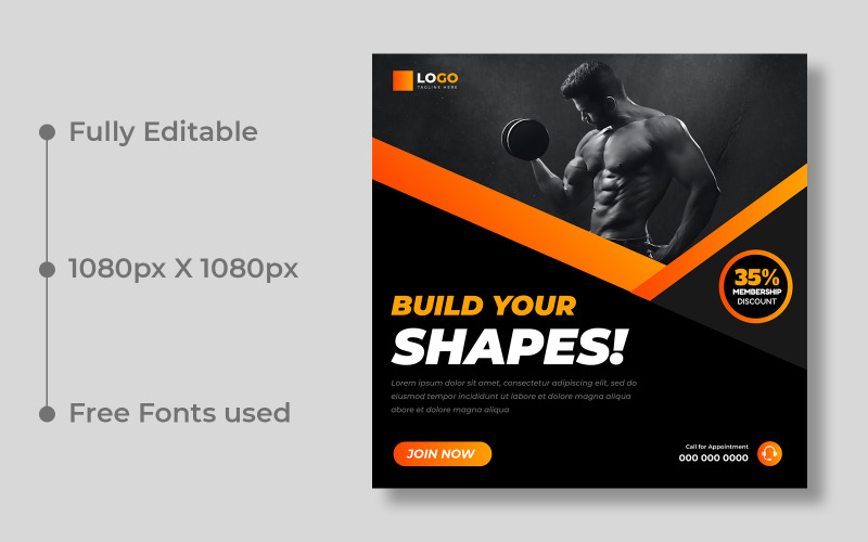 Fitness Gym Social Media Post Template Ver-1