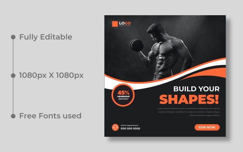 Fitness Gym Social Media Post Template Ver-3