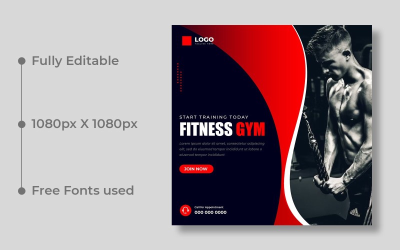 Fitness Gym Social Media Post Template Ver-4