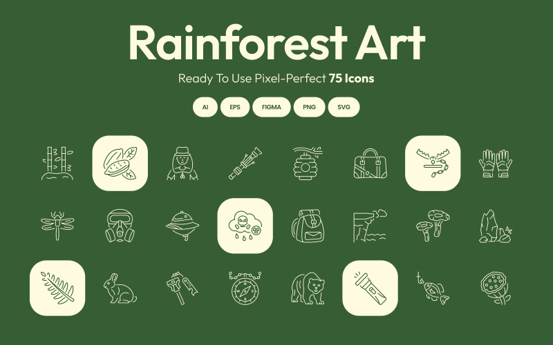 Modern Rainforest Art Icon Set