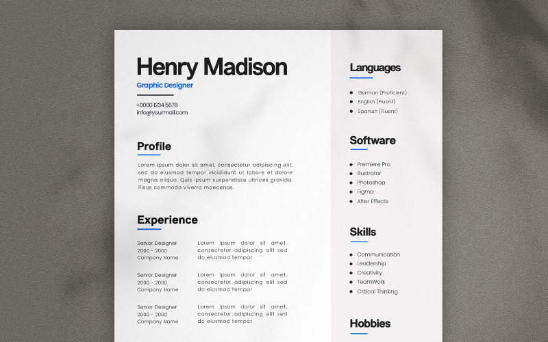 Simple Minimal Resume CV Template 02 Resume Template