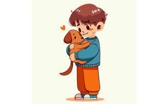 Cartoon Boy Holding a Dog