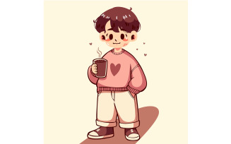 Cartoon Boy Holding a Hot Chocolate