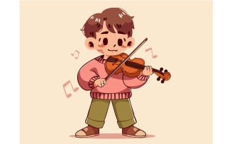 Cartoon Boy Playing a Violin