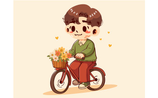 Cartoon Boy Riding a Bicycle