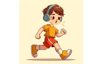 Cartoon Boy Running with Headphones