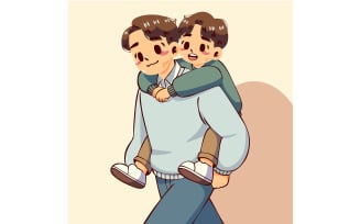 Cartoon Father Carrying His Son
