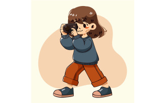 Cartoon Girl Holding a Camera