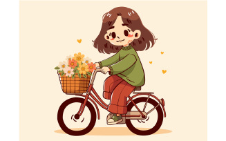 Cartoon Girl Riding a Bicycle