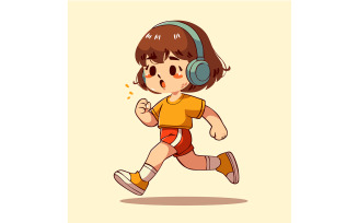 Cartoon Girl Running Wearing Headphones
