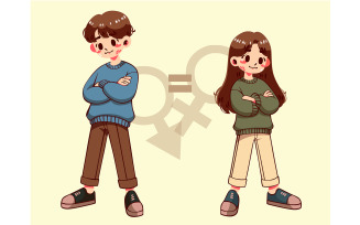 Cartoon Women and Men Have Equality