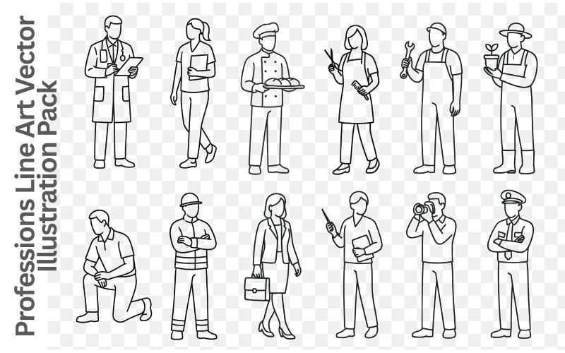 Essential Professions Line Art Vector Illustration Pack
