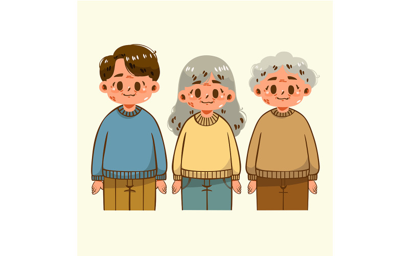 Group of Cartoon Senior Characters Illustration