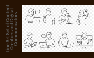 Line Art Set of Content Creators and Communicators Social Media, Work From Home, and Online Presence