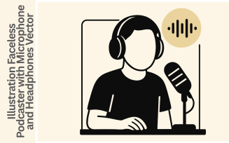 Male Podcast Host Illustration Faceless Podcaster with Microphone and Headphones Vector